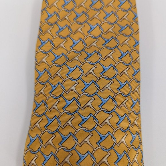 Americanmade Silk Ties | Brooks Brothers Brooks Brothers Makers Tie Mustard Gold Blue Pure Silk USA Made Chain Bit Print